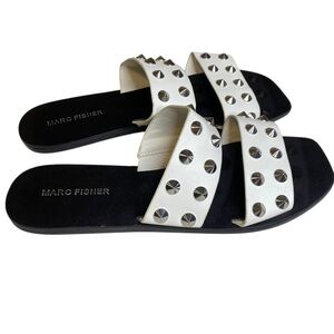 Marc Fisher Bolive White Vegan Studded Flat Sandal Women’s Size 9M